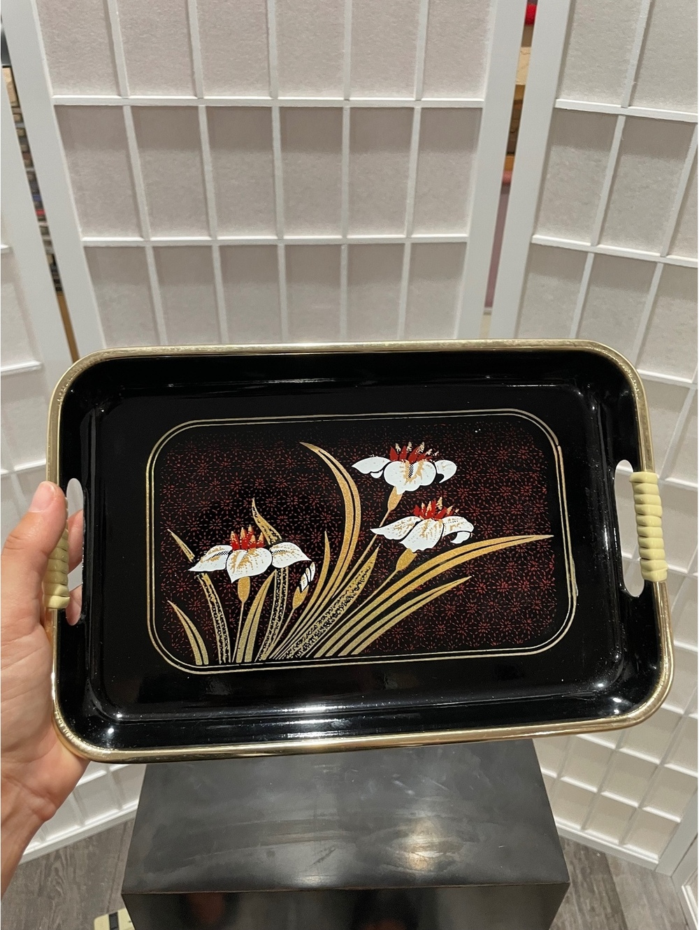 Vintage Japanese Serving Tray with Floral Design